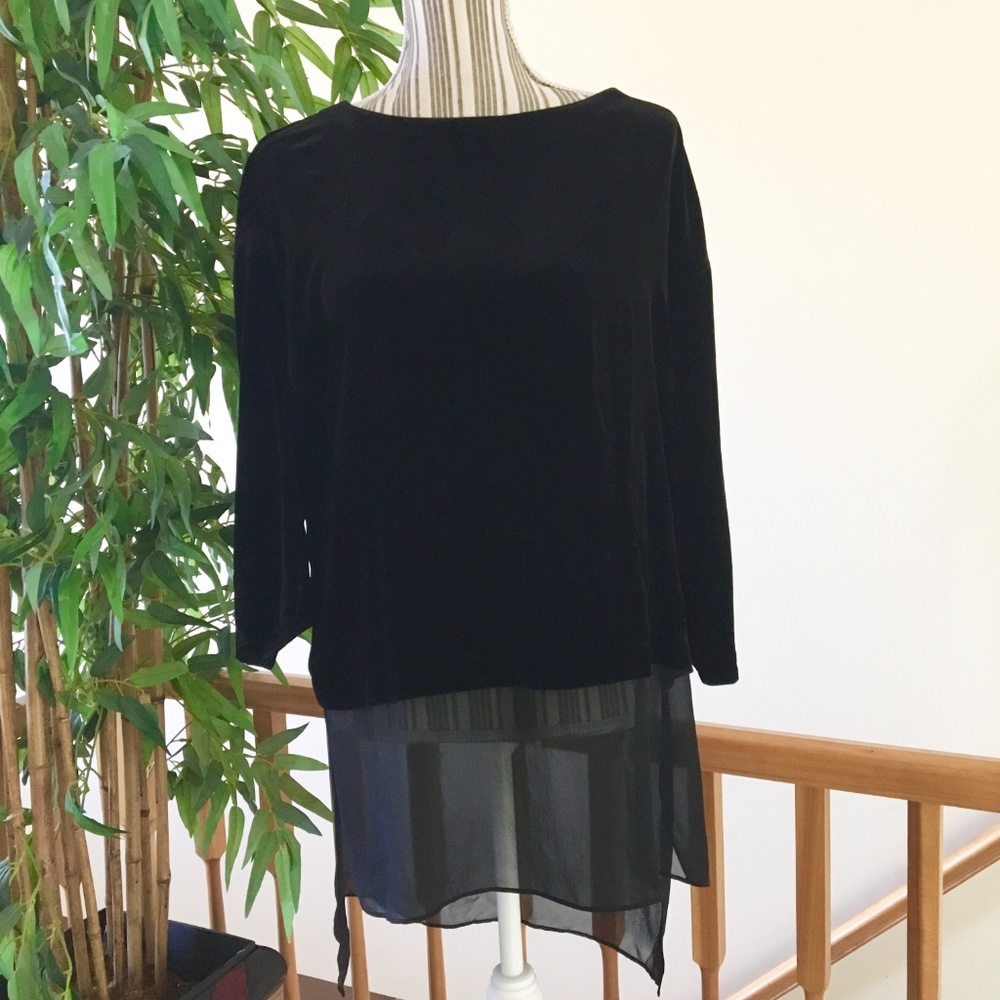 Eileen Fisher Black Velvet Bateau Top Size XS/TP - Picture 3 of 10
